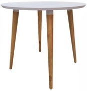 Mesa de Jantar Redonda Ivy 90 cm Branco Pés Retrô Castanho - D'Rossi