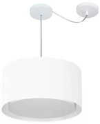 Lustre Pendente Cilíndrico Com Desvio Md-4310 Cúpula em Tecido 40x25cm Branco - Bivolt