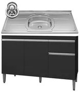 Balcão Gabinete Com Pia Inox 120cm 3 Portas e 1 Gaveta Tatiane Preto -