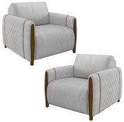 Kit 2 Poltronas Decorativas Pés Madeira Maceió Veludo Cinza G45 - Gran Belo