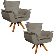 Poltrona Sala de Estar Giratória MM30 Kit 2 Opalla Suede D03 - D'Rossi - Marrom Rato