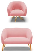 Sofá Namoradeira e Poltrona Giratória MA30 Stella Suede D03 - D'Rossi - Rose