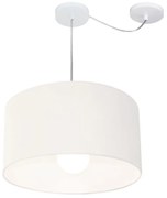 Lustre Pendente Cilíndrico Com Desvio Md-4229 Cúpula em Tecido 45x30cm Branco - Bivolt