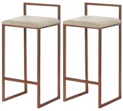 Kit 2 Banquetas Decorativa Jasmine Base Bronze Veludo Bege G41 - Gran Belo