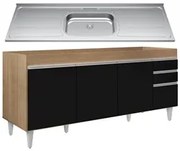 Balcão Gabinete Com Pia 180cm Dallas Castanho/Preto - Lumil