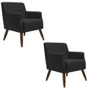 Kit 2 Poltronas Decorativa Nagoya Pés Madeira PU Sintético Preto G15 - Gran Belo