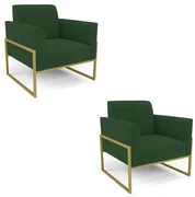 Kit 2 Poltronas Base Industrial Alta Dourado Marisa Veludo D03 - D'Rossi - Verde