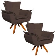 Poltrona Sala de Estar Giratória MM30 Kit 2 Opalla Suede D03 - D'Rossi - Marrom