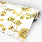 Papel de parede adesivo floral amarela e branca