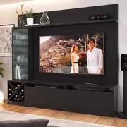 Painel Home Suspenso Sala Para Tv Vidro E 7 Prateleiras - Preto