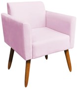 Poltrona Decorativa Isabella Pés Palito Madeira Suede Rosa Bebê G19 - Gran Belo