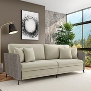 Sofá Living Decorativo Zagreb 2 Lugares 182cm com Almofadas Pés de Ferro Veludo/PU Bege/Cinza G33 - Gran Belo