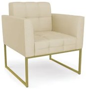 Poltrona Decorativa Base Industrial Dourado Ana Veludo Luxo Off White