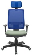 Cadeira Office Brizza Tela Azul Com Encosto Assento Vinil Verde Autocompensador Base Standard 126cm - 63413 Sun House