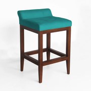 Banqueta Alta Lotus Base Madeira Maciça Estofada Suede Azul Tiffany