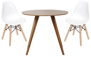 Conjunto Mesa Square Redonda Bétula 88cm + 2 Cadeiras Eiffel Branca