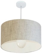 Lustre Pendente Cilíndrico Md-4169 Cúpula em Tecido 60x30cm Rustico Bege - Bivolt