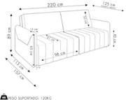 Sofá Cama Casal Retrátil 3 Lugares 220cm Atlas Z32 Suede Bege - Mpozen