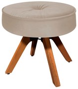 Puff Decorativo Julia Redondo Suede Bege Base Madeira MM35 - D'Rossi