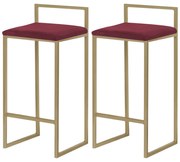 Kit 2 Banquetas Decorativa Jasmine Base Gold Suede Bordô G41 - Gran Belo