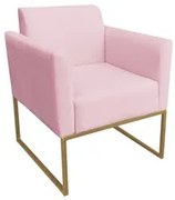 Poltrona Decorativa Base Industrial Dourada Maressa S19 Suede Rosa Beb