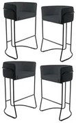 Kit 4 Banquetas Decorativas Base Aço Preto Betina D-465 Linho Chumbo -