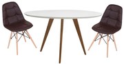 Conjunto Mesa Square Redonda Branco 80 com 2 Cadeiras Eiffel Botonê - Marrom