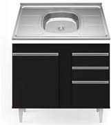 Balcão Gabinete Com Pia Inox 100cm 2 Portas 2 Gavetas Luziania Preto -