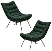 Kit 2 Poltronas Decorativas Sala de Estar Abel Base de Ferro Preto Suede Verde G41 - Gran Belo