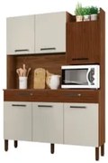 Armário de Cozinha Compacta 132cm Stella Z06 Nogueira/Off White/Ripado