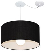 Lustre Pendente Cilíndrico Com Desvio Md-4233 Cúpula em Tecido 55x30cm Preto - Bivolt