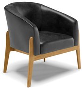 Poltrona Decorativa Base de Madeira Stella Sintético PU D03 - D'Rossi - Preto