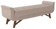 Puff Recamier Calçadeira 140cm Base Madeira Neville Z37 Linho Areia -