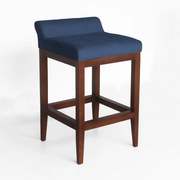 Banqueta Alta Lotus Base Madeira Maciça Estofada Suede Azul Marinho