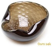 Bowl 2 Tela Fumê com Ouro Murano Cristais Cadoro