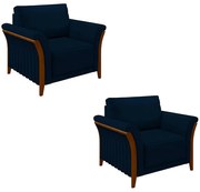 Kit 2 Poltronas Decorativas Pés em Madeira Market Veludo Azul Marinho G45 - Gran Belo