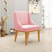 Cadeira Decorativa Sala de Jantar Base Fixa de Madeira Firenze Suede Rosa Bebê/Castanho G19 - Gran Belo