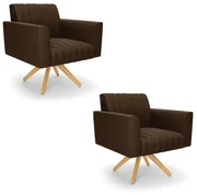 Kit 2 Poltronas Giratória Viena Gomada Suede Base de Madeira MA30 - D'Rossi - Marrom