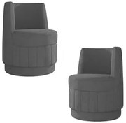 Kit 2 Poltronas Giratória Decorativa para Sala Isa K04 Linho Cinza Esc