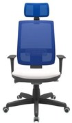 Cadeira Office Brizza Tela Azul Com Encosto Assento Vinil Branco Autocompensador Base Standard 126cm - 63414 Sun House