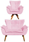 Sofá Namoradeira e Poltrona Giratória MM30 Opala Suede D03 - D'Rossi - Rosa Bebê