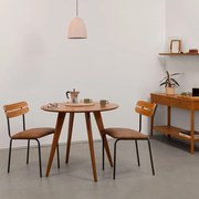 Conjunto Mesa de Jantar Square Laminada Redonda Natural - 88cm + 2 Cadeiras Ribs - Caramelo