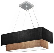 Lustre Pendente Retangular Preto e Palha MJ-4138 Para Mesa de Jantar e Estar