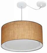 Lustre Pendente Cilíndrico Com Desvio Md-4309 Cúpula em Tecido 55x30cm Palha - Bivolt