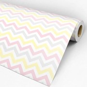 Papel de Parede Chevron Rosa Amarelo Cinza e Branco 0.52m x 3.00m