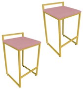 Conjunto 02 Banqueta Alta Industrial Pietra Suede Base Dourado D'Rossi - Rose
