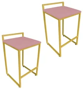 Conjunto 02 Banqueta Alta Industrial Pietra Suede Base Dourado D'Rossi - Rose