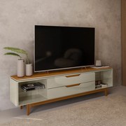 Rack Bancada Decorativo Luanda MDP/MDF TV até 85 Polegadas Gavetas Whisky/Off White G77 - Gran Belo