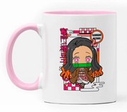 Caneca Demon Slayer Nezuko Nerd Branca com Alça Rosa Claro