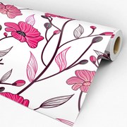 Papel de Parede Floral traçado rosa e amarelo